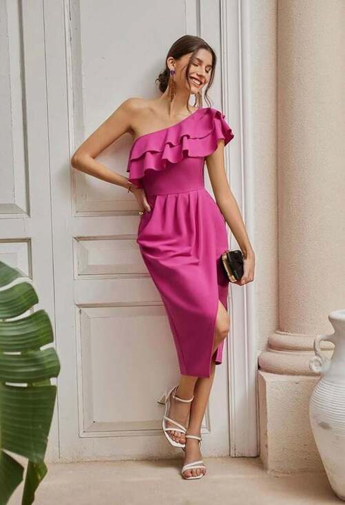 GRACE KARIN Dresses & Skirts - GRACE KARIN Women's One Shoulder Ruffle Slit Midi Dress